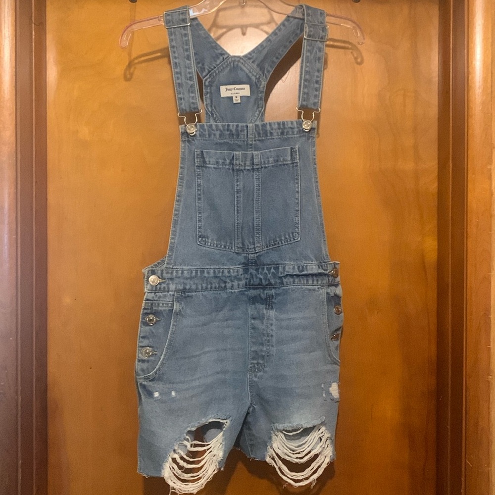 Juicy Couture Size M Distressed Denim Overall Shorts